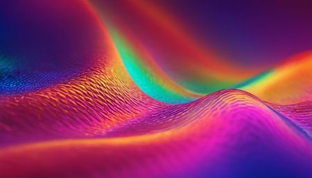 3d rendering of abstract wavy background with glowing particles in empty spaceの素材