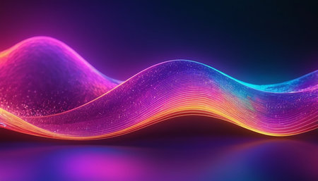 3d render, abstract wavy background with glowing particles, 3d illustrationの素材