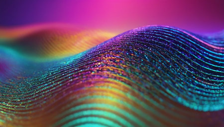 3d rendering of abstract digital wave particles with depth of field and bokeh effect. Futuristic background for business presentations.の素材