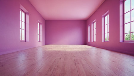 Empty room with pink walls and wooden floor. 3d rendering.の素材