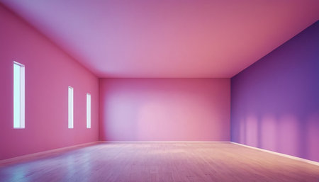 Interior of empty room with pink walls and wooden floor. 3d renderingの素材