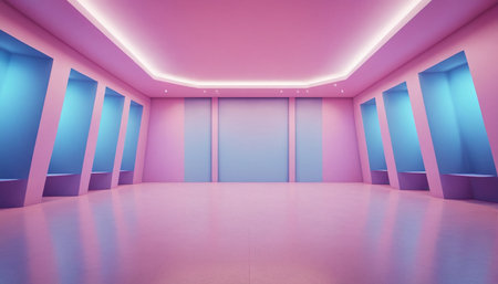 3d rendering interior of empty room with purple wall and purple ceiling.の素材