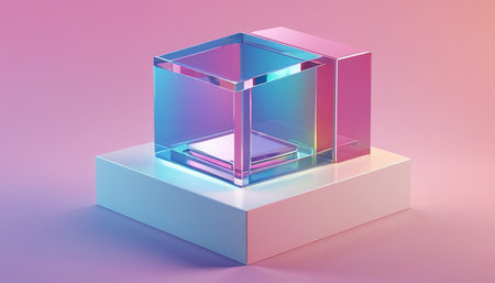 Illustration of a 3d glass showcase on a colorful background.の素材
