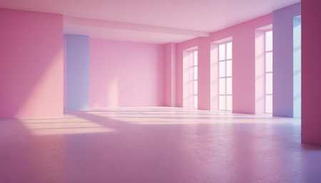 Interior of empty room with window and sunlight. 3d renderingの素材