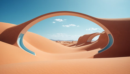 Abstract arches in the desert with blue sky. 3d renderingの素材