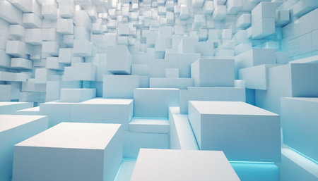 Abstract 3d rendering of white cubes. Futuristic background design.の素材