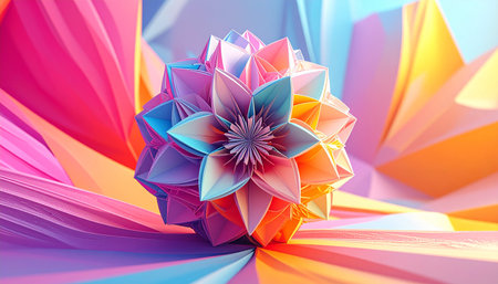 3d illustration of colorful origami flower in low poly style.の素材
