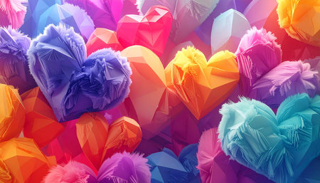 colorful origami paper hearts background, valentines day conceptの素材
