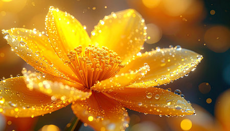 Beautiful yellow flower with water droplets on it, close-upの素材