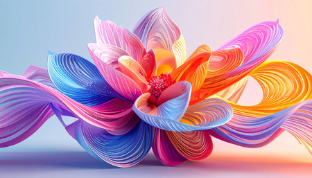3d render, abstract background with colorful flower petals, 3d illustrationの素材