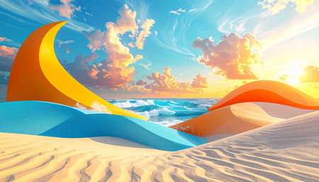 3d illustration of beautiful seascape with sand dune.の素材