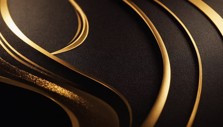 Black and gold wavy background. 3d rendering, 3d illustration.の素材