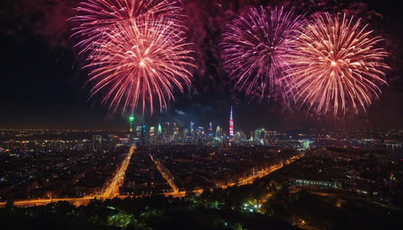 Fireworks over the city of Turin in the evening, Italyの素材