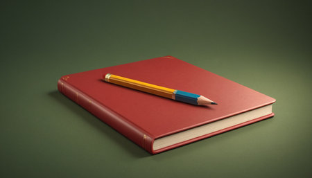 red book and pencil on a green background, education and learning conceptの素材