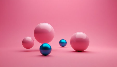 3d rendering of a group of colorful spheres on a pink backgroundの素材