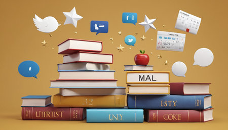 Pile of books with speech bubbles. Education concept. 3D renderingの素材