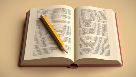 Open book with pencil on it. Education concept. 3D renderingの素材