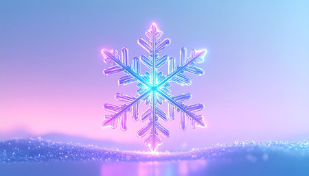 Snowflake on a background of blue and purple colors. 3d renderingの素材