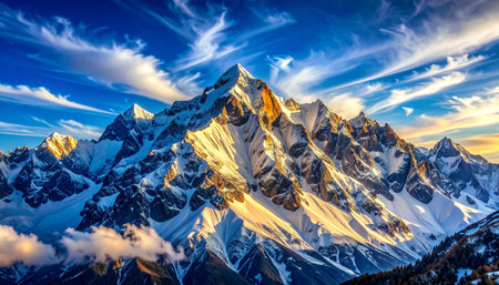 Mountain landscape at sunrise in Himalayas, Annapurna Conservation Area, Nepalの素材