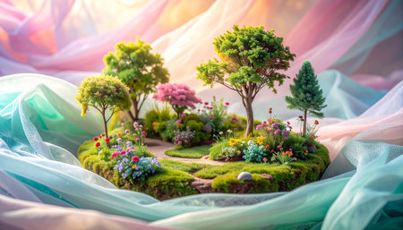 Miniature garden with flowers and trees. Miniature garden concept.の素材