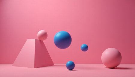 Minimal abstract background, primitive geometrical figures, pastel colors, 3D renderの素材