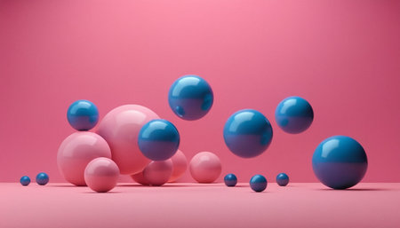 Abstract background with blue and pink balls. 3d render illustration.の素材
