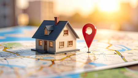House on the map. Real estate concept. Selective focus.の素材