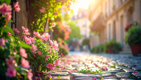 Beautiful flowers in the old town of Prague, Czech Republic.の素材