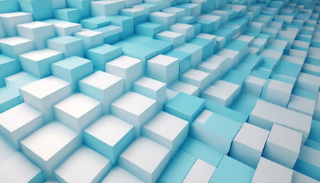Abstract background made of blue and white cubes. 3d render illustrationの素材
