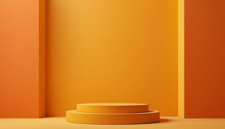 3d render of abstract minimal geometric forms. Glossy golden podium for your design.の素材