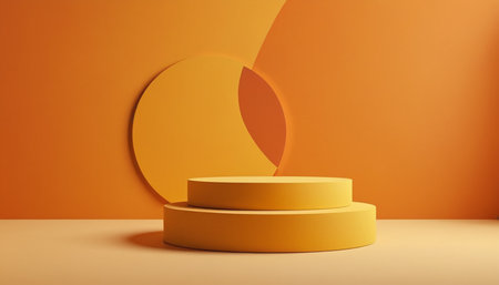3d render of orange podium for product presentation. Abstract background.の素材