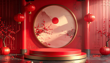 Podium round stage Chinese style for your design, 3D renderingの素材