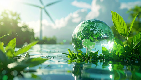 Green energy concept. Environmentally friendly world. 3D rendering.の素材