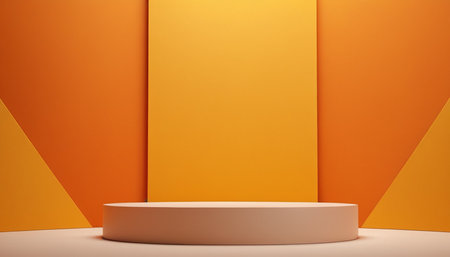 Abstract minimal scene with orange color podium for mock up presentation. 3d renderの素材