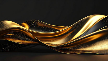 Golden wavy liquid background. 3d rendering 3d illustration.の素材