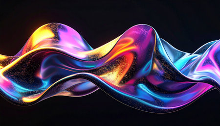 3d rendering of abstract wavy liquid background. Creative glowing designの素材