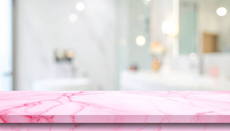 Empty marble table top and blur bathroom background, product display montageの素材