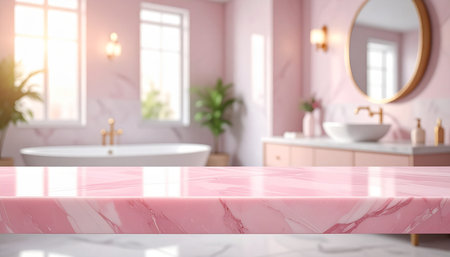 Pink bathroom interior with pink bathtub and sink, 3D renderingの素材