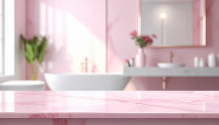 Pink bathroom interior with pink bathtub and mirror. 3d renderの素材