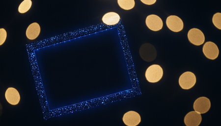 3d rendering of a square frame with bokeh lights in the backgroundの素材