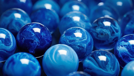 blue marbles as background, closeup photo with shallow depth of fieldの素材
