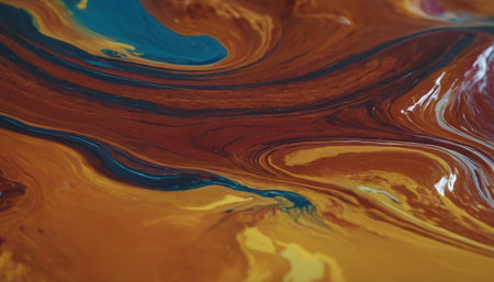 Abstract background of acrylic paint in blue and orange tones. Liquid marble textureの素材