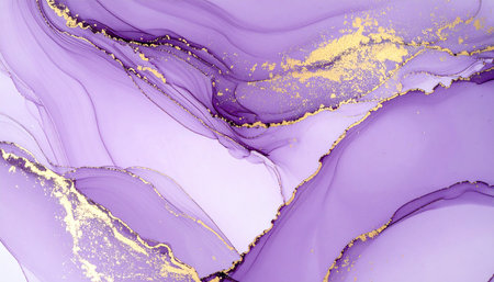 Purple and gold abstract background of marble liquid ink art painting on paperの素材