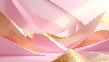 Abstract architecture background, 3d render, modern interior design. Pink and golden colorsの素材