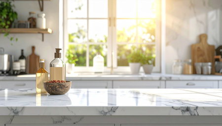 Bottle of olive oil and bowl with olivesle table in kitchenの素材