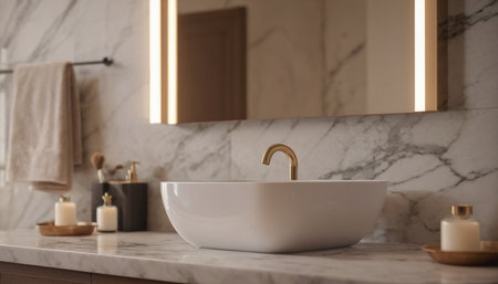 Bathtub with faucetle countertop in bathroomの素材