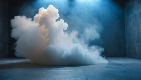 3d rendering of a white cloud in a dark room with smokeの素材