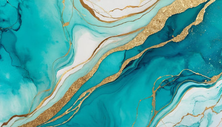 Blue and gold abstract marble pattern. Marble liquid texture. Vector illustrationの素材