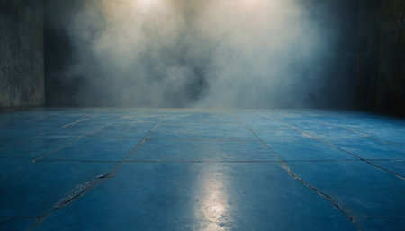 Empty room with blue floor and smoke. Abstract background for design.の素材