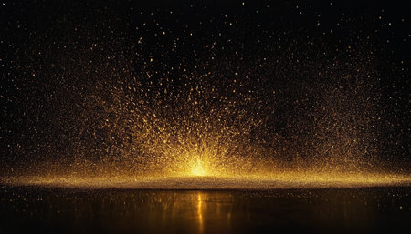 Abstract background with golden glittering particles. 3d rendering, mock upの素材